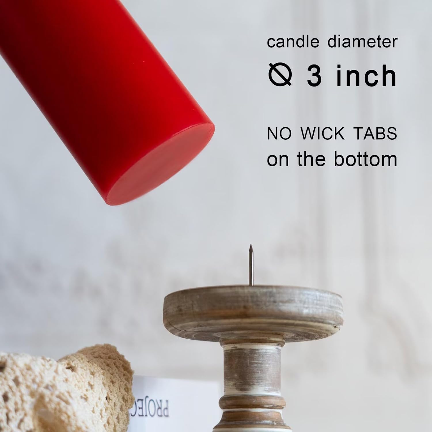 MOZEAL 3-Piece Unscented Red Pillar Candle Set 3x4 Inches Dripless Smokeless - Image 3