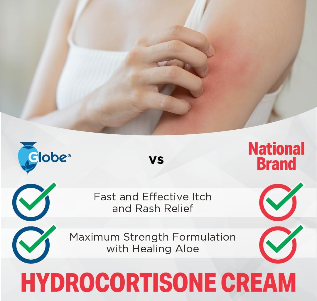Globe Maximum Strength Hydrocortisone Cream 1% with Aloe Vera 16 oz Jar for Itching and Rash Relief - Image 4