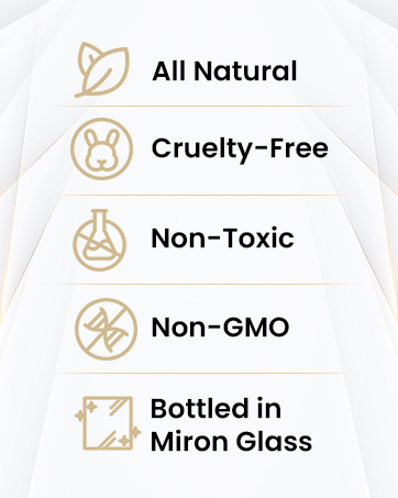All natural non toxic non gmo cruelty free bottled in miron glass