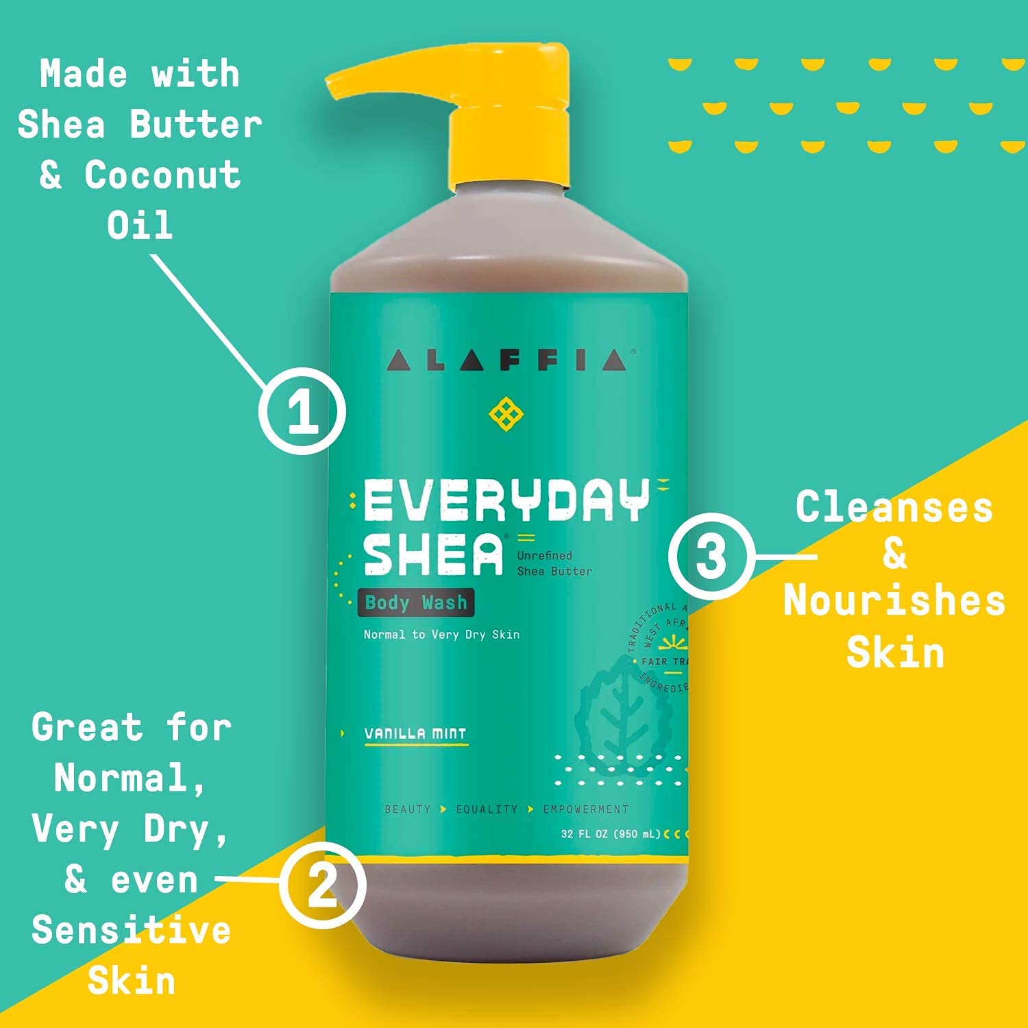 Alaffia EveryDay Shea Vanilla Lotion and Mint Body Wash 32 Oz Set for Normal to Very Dry Skin - Image 7