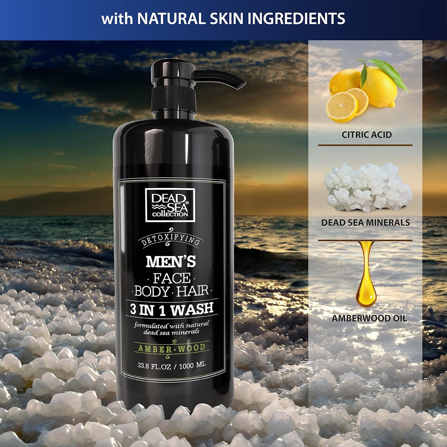 Dead Sea Collection Triple Bundle Men's 3-in-1 Body Wash Sandalwood Amberwood 6-Piece Set - Image 7