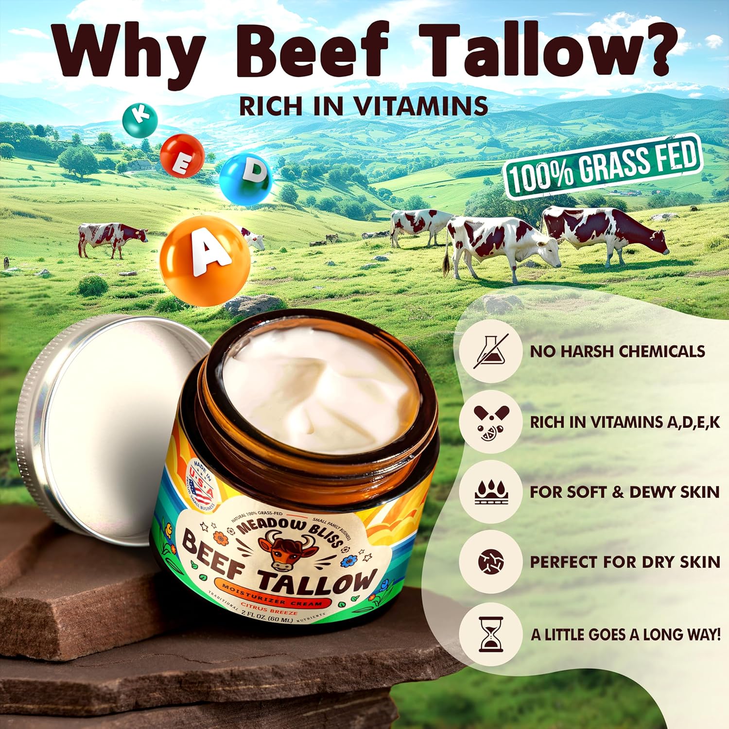 Beef Tallow for Skin - Moisturizer Cream - 100% Grass Fed - Whipped Beef Tallow - Organic Jojoba Oil - Organic Shea Butter - Supports Eczema, Rosacea+ - Made in USA - Citrus Breeze - 2 oz - Image 6