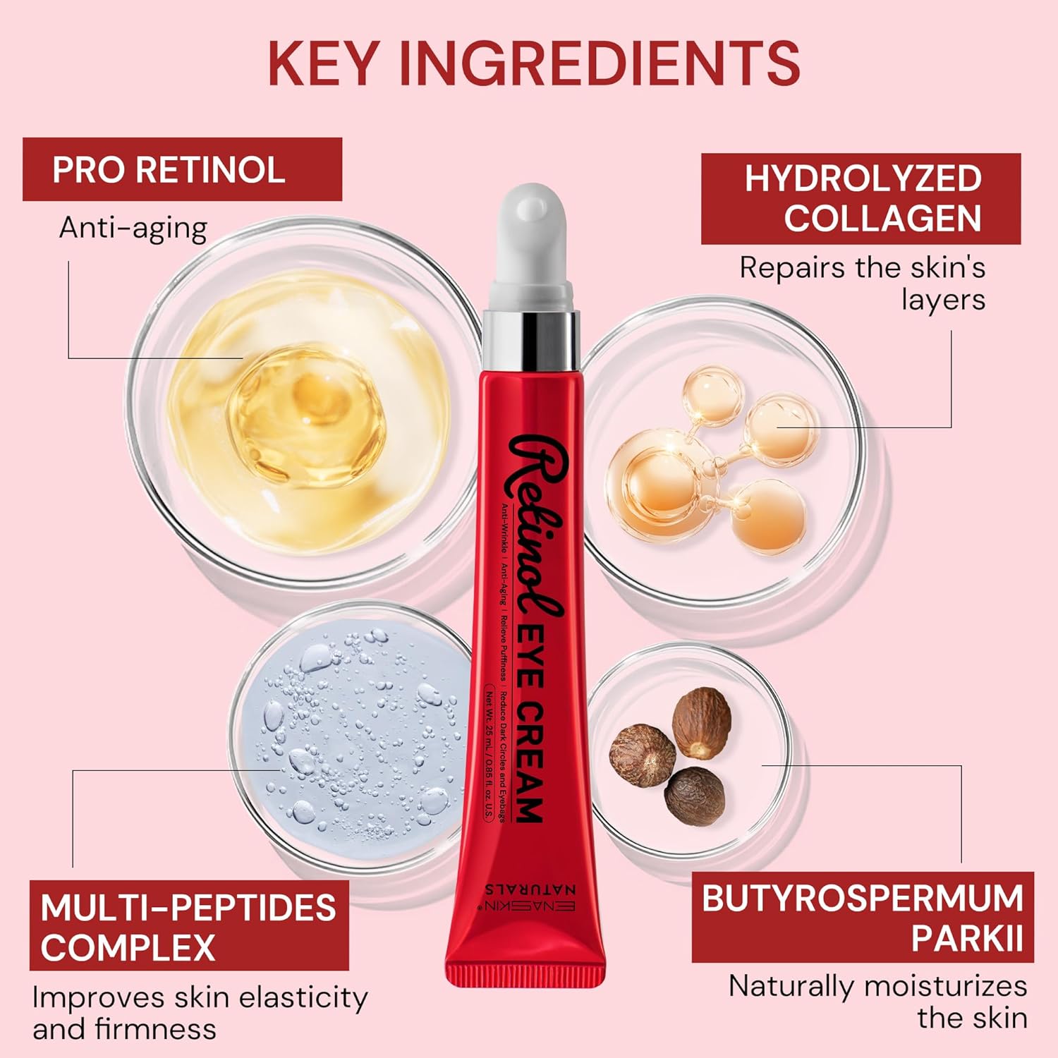 Revitalizing Anti-Aging Eye Cream, 0.85 fl oz, with Retinol, Polypeptides for Dark Circles & Puffiness - Image 4