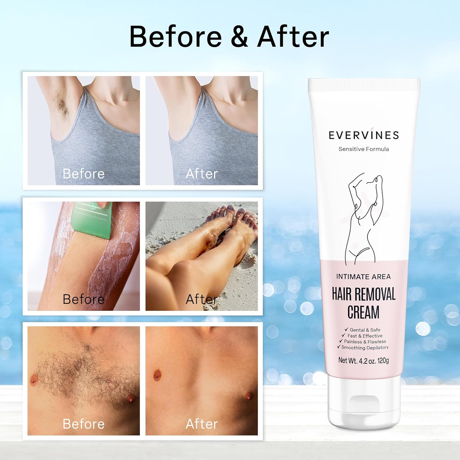 Gentle Hair Removal Cream 4.2oz for Women - Bikini, Legs, Arms, Underarms - Image 2