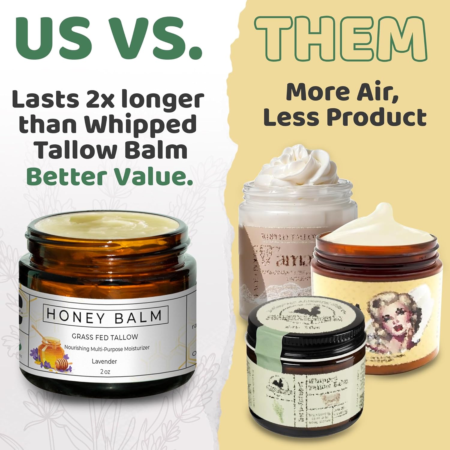 Tallow and Honey Balm, Organic Body Butter, Grass-Fed Beef Tallow for Skin, Soothing All-Natural Moisturizer for Body and Face | Made in USA - 2 oz (Sandalwood Vanilla) - Image 5