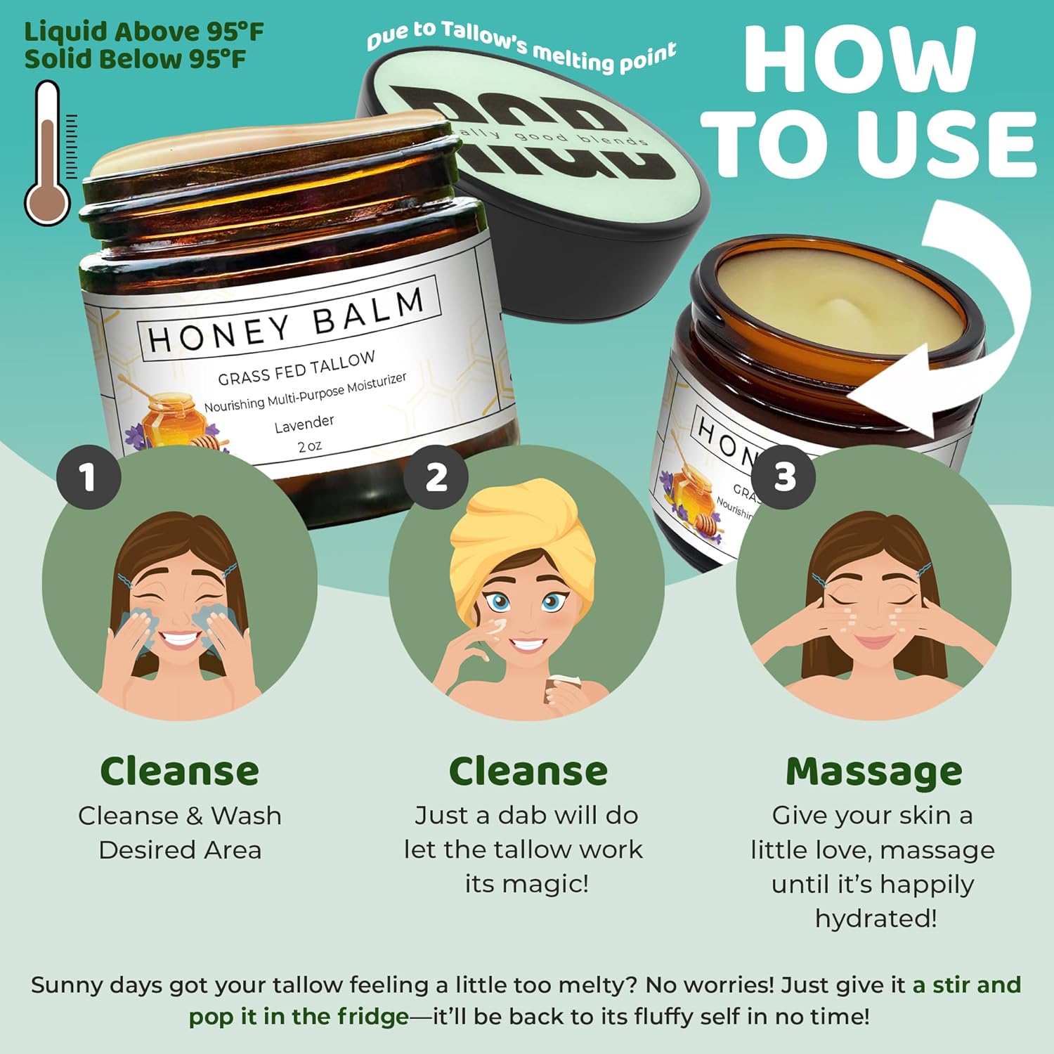 Tallow and Honey Balm, Organic Body Butter, Grass-Fed Beef Tallow for Skin, Soothing All-Natural Moisturizer for Body and Face | Made in USA - 2 oz (Sandalwood Vanilla) - Image 8