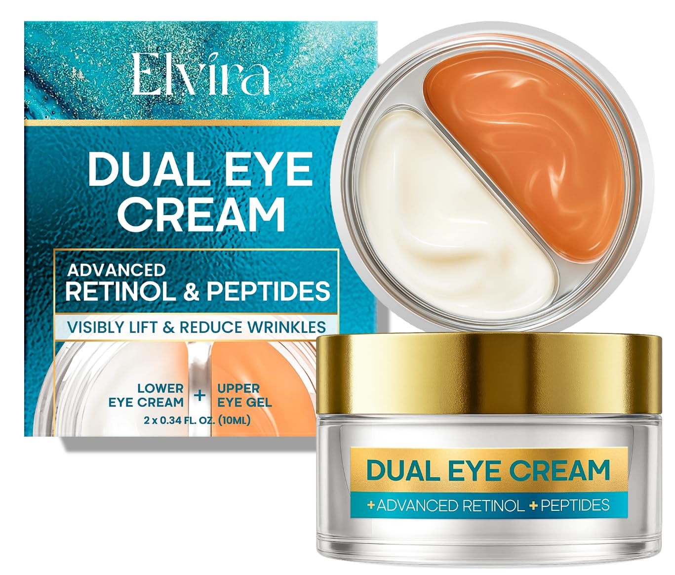 Elvira Dual Eye Cream with Stem Cell Extracts, Dual Retinol, Five-Peptide Complex for Dark Circles, For Puffiness And Bags Under Eyes, Wrinkles, Anti Aging, Tightener, Moisturizing, 0.68 OZ