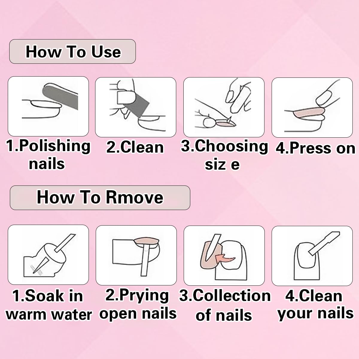 Medium Almond Press-On Nails Pink White Marble Glitter - Set of 24 - Image 5