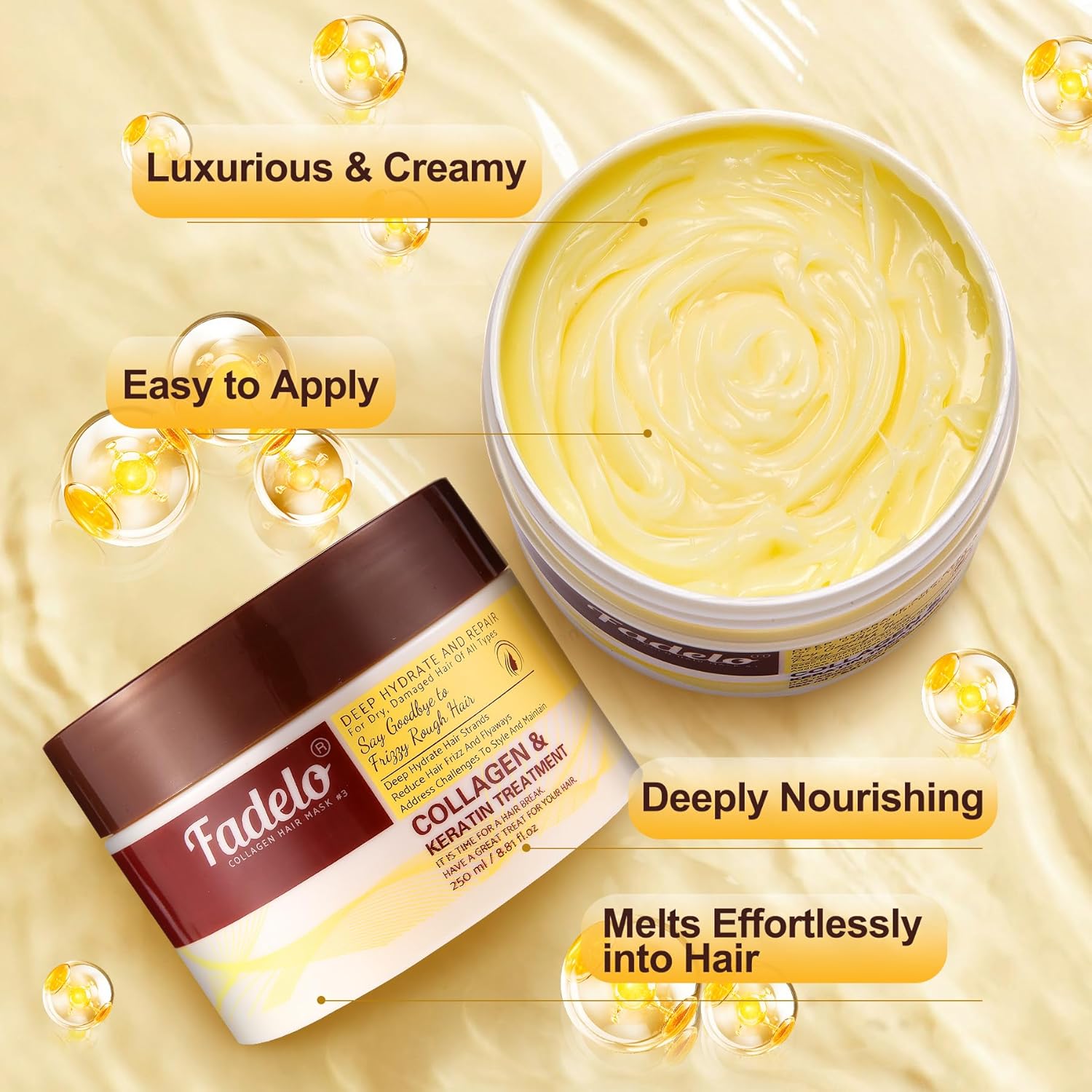 Collagen+Keratin Hair Mask - Deep Repair for Damaged Hair with Argan Oil and Vitamin E - Hydrating Treatment for Dryness and Damage-150 ml (Refreshing), Yellow (5.07 Fl Oz (Pack of 1), Fresh) - Image 7