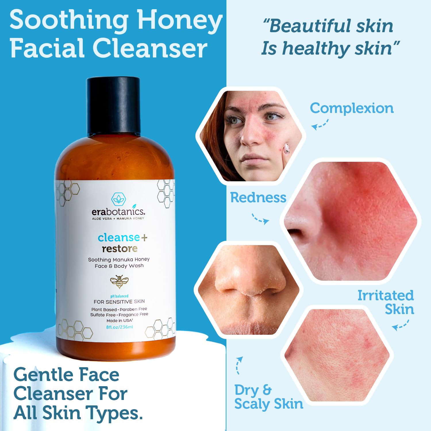 Era Organics Face Wash & Face Scrub – Microdermabrasion Face Scrub with Manuka Honey Plus Walnut for Blackheads & Buildup + Manuka Honey Face Wash for Gentle, Sulfate-Free Cleansing (8oz 2 pack + 4oz) - Image 6