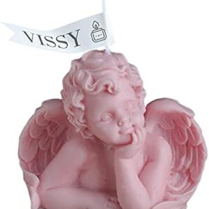 Art Candle Angel Scented Candle Pillar Candle Essential Oil Dessert Candle Bedroom Bathroom Wedding Party Decoration (Pink)