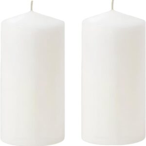 White Pillar Candle Set - 2 Unscented Decorative,Parties, Large Candles, White Candle Columns, Column Candles Clearance or Kwanzaa, 2.4" x 6" (2PC, 6cmX15cm)