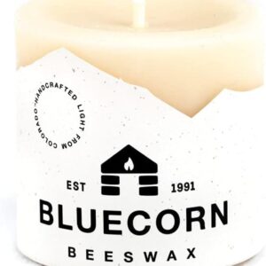 Bluecorn Beeswax 100% Pure Beeswax Pillar Candles | Ivory White Beeswax, Unscented | Soy, Paraffin, & Fragrance Free | 3x3, 50 Hour Burn Time | Handmade in Colorado
