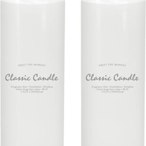 2 Pack 3x8 Hand Poured White Dripless Pillar Candles, Soy Candles, Non-Toxic, Unscented, Smokeless, for Power Outages & Emergency