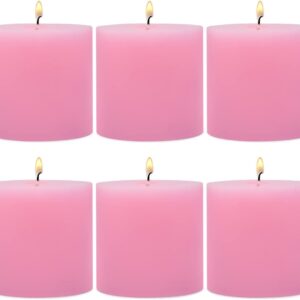 6 Pack 3x3 Inch Pink Pillar Candles for Romantic Valentine's Day, Unscented Column Candles for Home Restaurants Spa Church Weddings, Smokeless Dripless and Clean Burning Emergency Candle