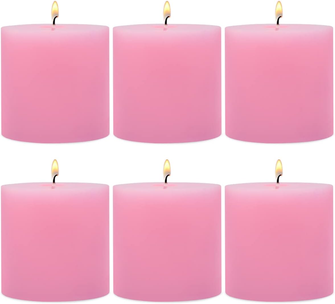 6 Pack 3x3 Inch Pink Pillar Candles for Romantic Valentine's Day, Unscented Column Candles for Home Restaurants Spa Church Weddings, Smokeless Dripless and Clean Burning Emergency Candle