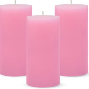 3 Packs 2.8x6 Inch Pink Pillar Candles, Unscented Dripless Large Wax Cylinder Column Candles for Power Outages Emergency Party Backyard Gathering - 70 Hour Burn Time
