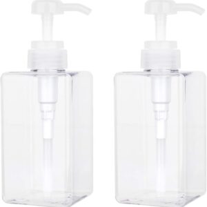 Pump Bottle, Refillable Plastic Empty Lotion Soap Dispenser Liquid Container for Bathroom Shampoo and Body Wash, 15oz/450ml Clear 2 Pack