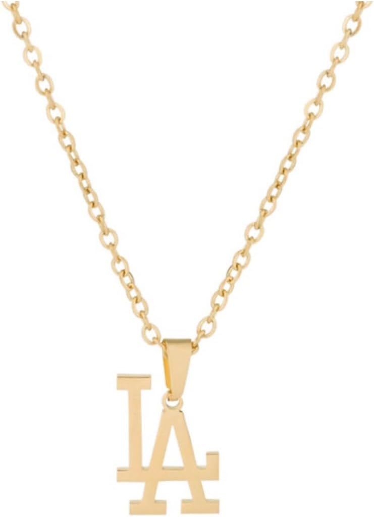 Los Angeles Necklace 18K Gold Plated Stainless Steel Pendant Necklace LA Link Chain L.A Pendant High Polished Finish Gift Idea