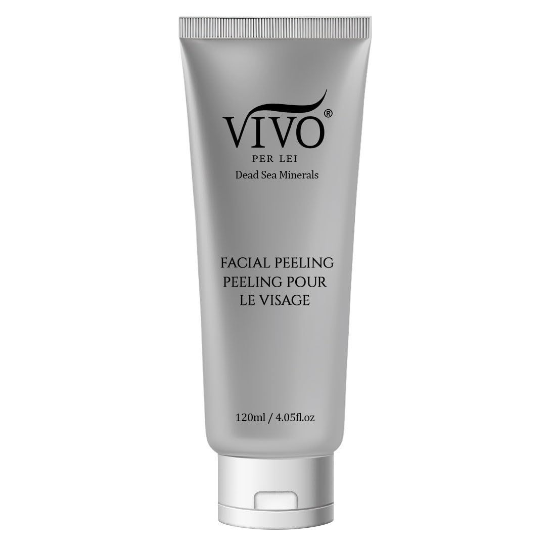 Vivo Per Lei Facial Peeling Gel - Contains Dead Sea Minerals and Nut Shell Powder - Gentle Face Exfoliator Scrub and Blackhead Remover - Peel Your Skin to a Fresher You - 3.4 Fl. Oz.