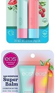 eos Melon Lip Bundle- Watermelon Frosé and Lychee Martini Lip Balm Stick+ eos 24H Moisture Super Balm- Watermelon Frosé & Mango Melonade Tubes