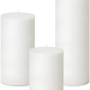 3 Packs 3x4, 6, 8 Inch Dripless White Pillar Candles, Unscented Non-Toxic Smokeless Cylinder Different Sizes Candles for Wedding, Home Decor, Dinner Table, Party, Power Outage, Emergency