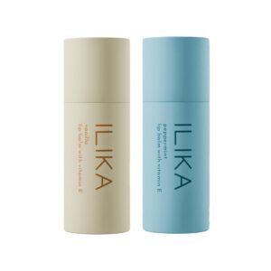 ILIKA Lip Balm, Jumbo Size, Organic, Plastic-free, 100% Plant-Based, COSMOS Certified Organic, PETA Certified Vegan & Cruelty-Free, Low CO2e, 2 Pack, Vanilla & Peppermint
