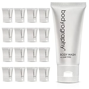 Bodyography blanc- Bulk Body Wash | 1.4oz | Vanilla White Tea, Mini Travel Size Toiletries (100% Recyclable Tube with Flip Top Cap) Hotel Amenities, Suitable for All Skin Types