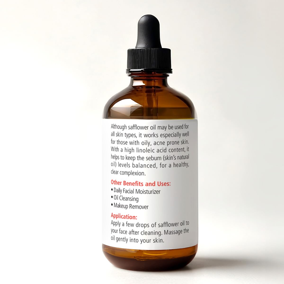 SAFFLOWER SEED OIL FACE MOISTURIZER - 4 oz. Dark Glass Bottle with Dropper | High linoleic facial serum regimen for acne and oily skin | Best all natural breakout skincare treatment for men and women - Image 2