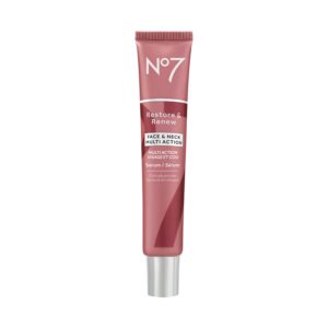 No7 Restore & Renew Multi-Action Face & Neck Serum - Anti Aging Face Serum for Women with Deep Wrinkle Repair - Collagen Infused with Hydrating Hibiscus Peptides & Hyaluronic Acid (1.69 Fl Oz)