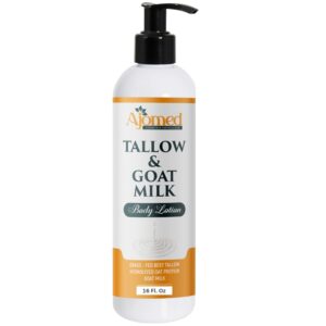Tallow & Goat Milk Body Lotion for Sensitive Skin, Organic moisturizing Lotion - tallow for skin cream, Soothes Dry skin, Goat Milk face and body Moisturizer - Handmade Tallow lotion 12oz (SANDALWOOD VANILLA)