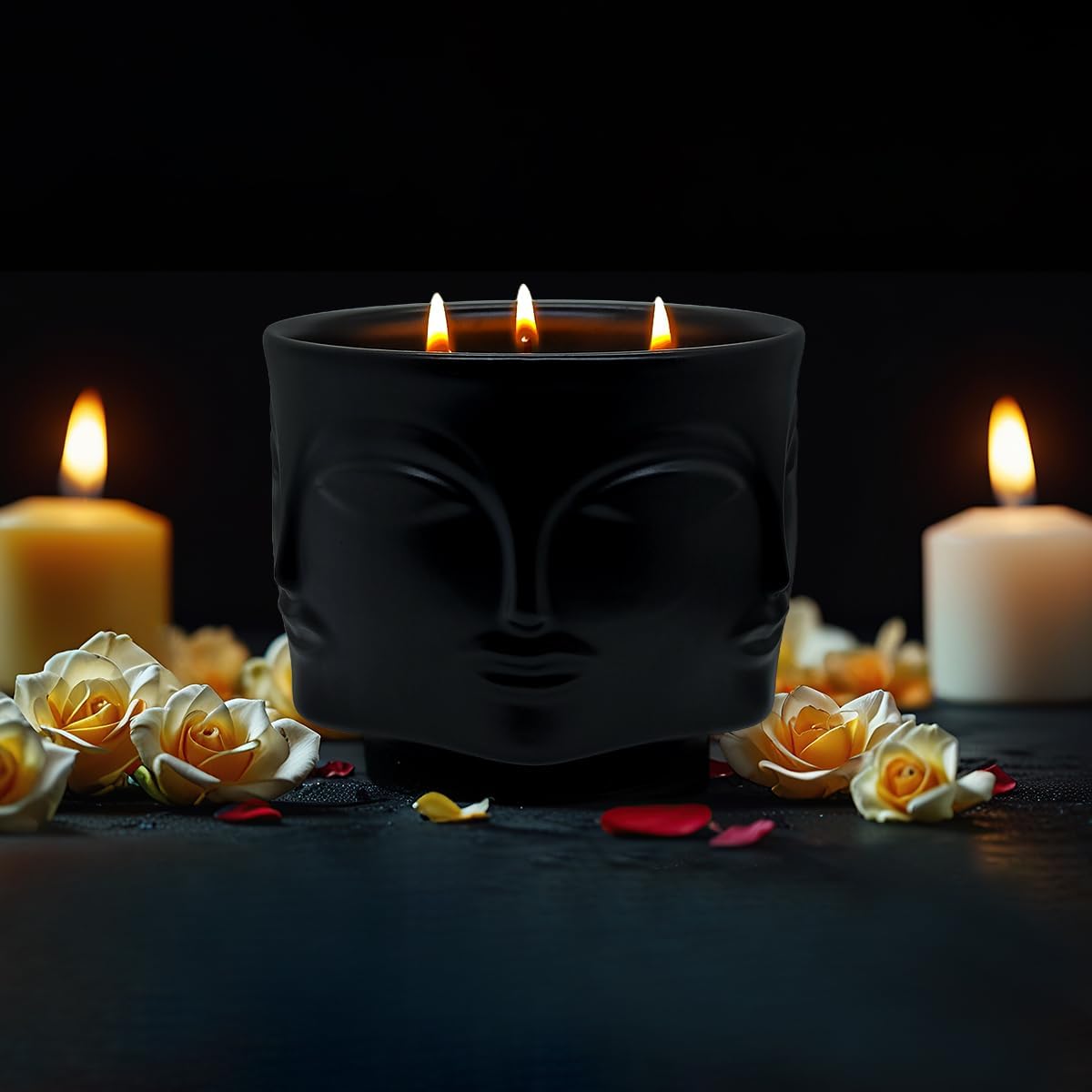 20 oz Black Buddha Head Aromatherapy Candle, Lavender Scent, 3-Wick Soy Wax Candle for Relaxation and Meditation, Decorative Candle for Home Décor, Stress Relief Candle - Image 7