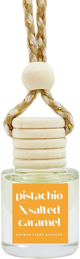 Hanging Car Air Freshener - Pistachio & Salted Caramel - 1 Pack Reusable car diffuser Jar with Pistachio & Salted Caramel Essential Oil, Long-Lasting Air Deodorizer