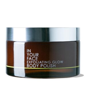 In Your Face Exfoliating Glow Body Polish – AHA BHA Scrub with Fruit Enzymes, Sugar Maple, Willow Bark & Bamboo – Natural Skin Exfoliator for Body for Smooth, Glowing Skin – Vegan Skincare — 7 oz