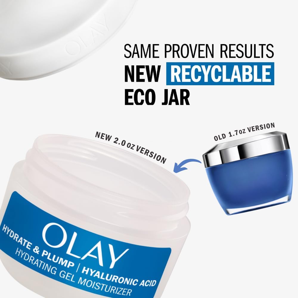 Olay Plump & Hydrate Hyaluronic Gel Face Moisturizer, 2 oz Fragrance Free Hydrating Gel Moisturizer for Dry Skin with Hyaluronic Acid and Niacinamide, Recyclable Eco Jar Packaging - Image 2