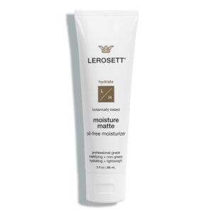 LEROSETT Oil-Free Moisturizer for Acne, Moisture Matte for Oily & Sensitive Skin, Vegan Moisturizer, Lightweight & Aloe-Based with Vit-B5 + 7 Soothing Herbals, Non-comedogenic, Fragrance Free - 3 oz