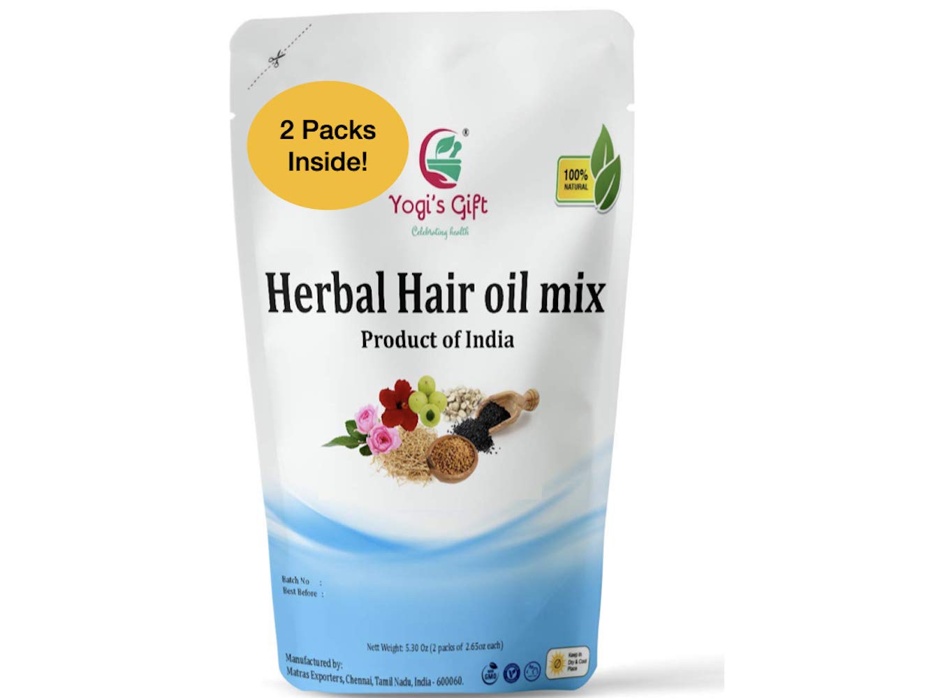 Yogi’s Gift | Ayurvedic Herbal Hair Oil Mix | 75 g x 2 packs | 18 Essential Herbs For Growth | 100% Natural Product Of India - Image 2