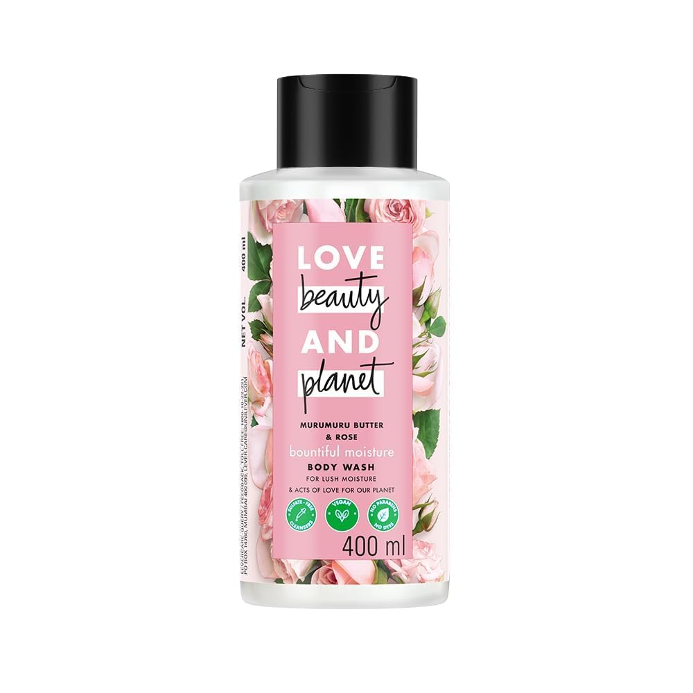 Love-Beauty + Planet Moisturising Body Wash 400ml || with Murumuru Butter & Rose|| Sulfate Free|| Paraben Free- Liquid Shower Gel