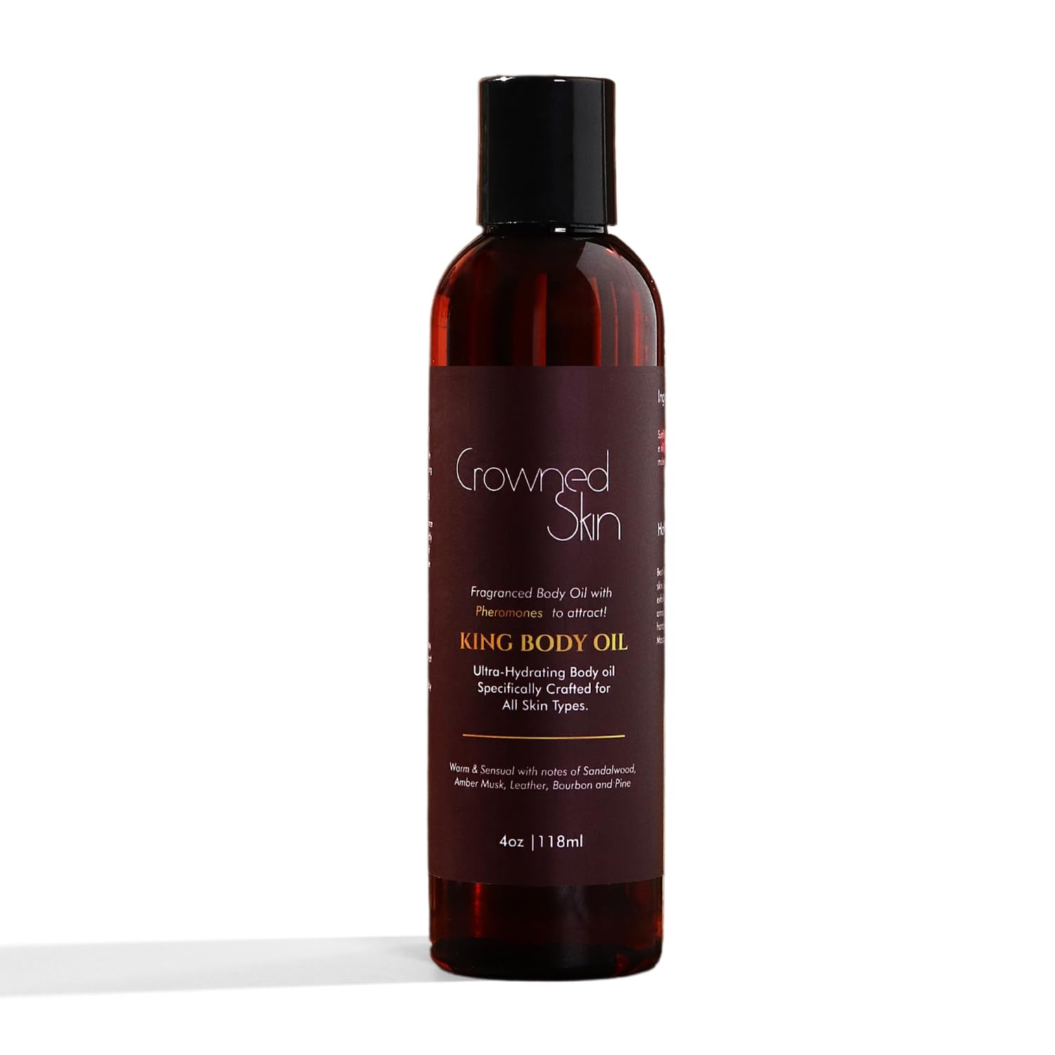 King Cologned Body Oil | Warm and Sensual Scent | Blended with Sandalwood & Leather | Infused with Jojoba and Grapeseed Oil | Moisturizing Formula with All-Day Fragrance | 4oz