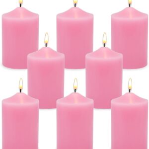 Small Unscented Pink Pillar Candles, 24 Hour 2x3 Inch Dripless Tapered Column Candles for Valentine's Day Home Party Holiday Dinner Table, Set of 8