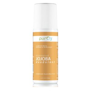 PurO3 Ozonated Jojoba Oil Deodorant - Natural Organic Deodorant without Aluminum & Paraben - Vegan, Non Staining, All Natural Deodorant - Roll On Ozone Deodorant, Orange & Bergamot Scent, 2.5 fl oz