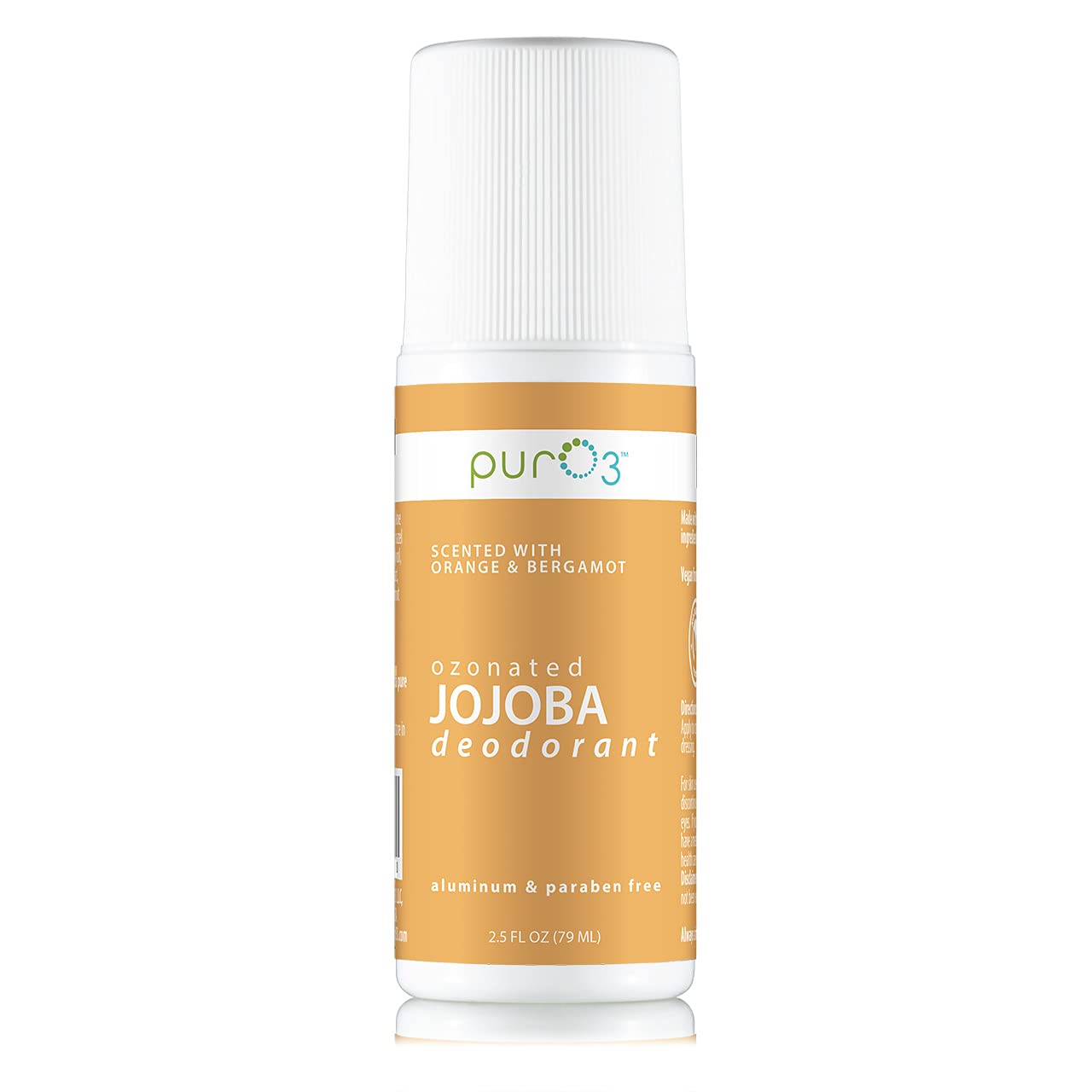 PurO3 Ozonated Jojoba Oil Deodorant - Natural Organic Deodorant without Aluminum & Paraben - Vegan, Non Staining, All Natural Deodorant - Roll On Ozone Deodorant, Orange & Bergamot Scent, 2.5 fl oz