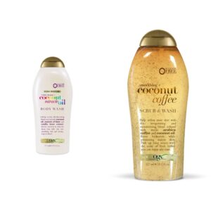 OGX Extra Creamy + Coconut Miracle Oil Ultra Moisture Body Wash, 19.5 Fl Oz Coffee Scrub and Wash, Coconut 19.5 Fl Oz