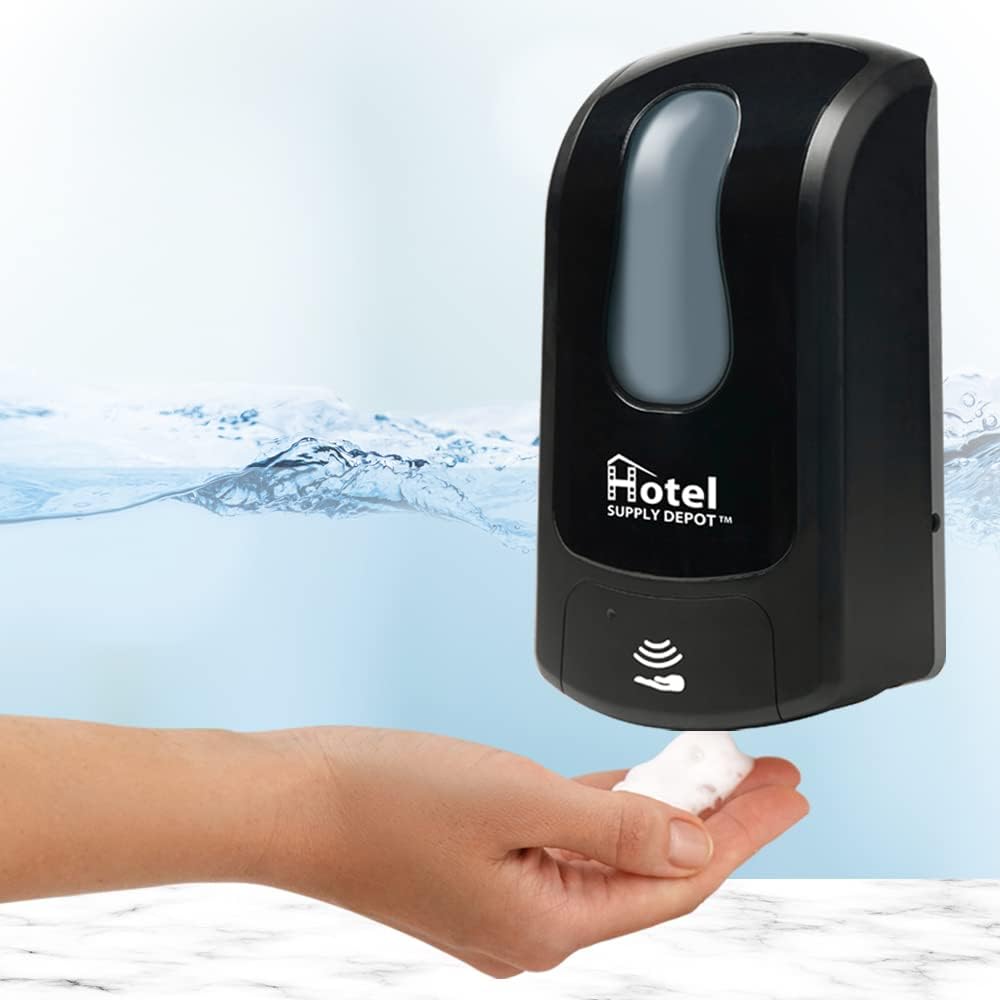 Automatic Soap Dispenser and Hand Sanitizer Dispenser by Hotel Supply Depot, Foaming Soap Dispenser, Locking with Key, Touchless, Refillable Bottle, Black