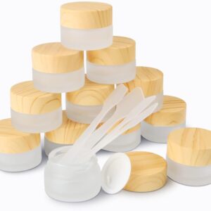12 Pack Frosted Glass Jar Cosmetic Cream Jar Sample Jars Empty Travel Makeup Container For Cream Lotion Lip Balm Eyeshadow (5g)
