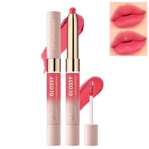 Dual Ended Matte Lipstick & Mirror Lip Gloss, 2 Texture in 1 Lip Stain, Non-Stick Cup Smooth Velvet Long Lasting Smudge Proof Not Fade High Pigment Lip Tint (02#Sour raspberry, 0.14 OZ)