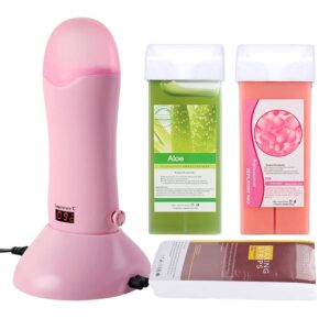 iMeshbean®Roll On Wax Kit, Depilatory Roll on Wax Heater Roller,Waxing Machine for Women Hair Removal Kit with Rose & Aloe Cartridge Refill & 100 Paper