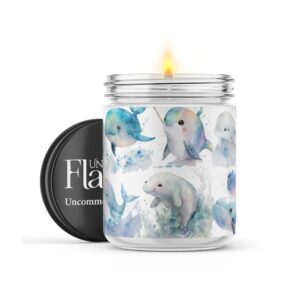 Scented Candles | Sea Creatures Watercolor | Volcano Home Scented | Handmade, 120hr Burn Time, 100% Soy Wax | 16oz Flint Jar Candles