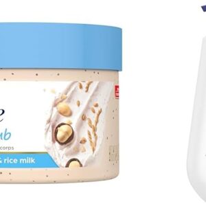 Dove Scrub Macadamia & Rice Milk Reveals Visibly Smoother Skin Body Scrub That Nourishes Skin & Body Wash with Pump Deep Moisture For Dry Skin Moisturizing Skin Cleanser