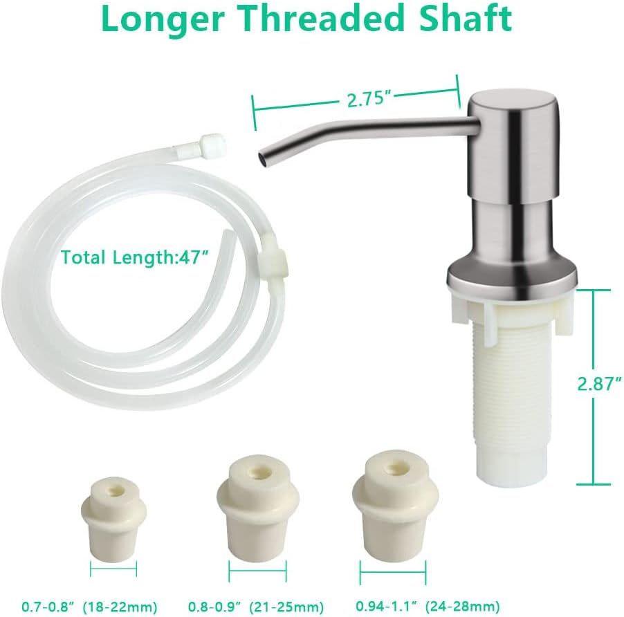 Soap Dispenser for Kitchen Sink, Built in Sink Soap Dispenser (Brushed Nickel), Countertop Soap Dispenser Pump with 47" Extension Tube kit, No Need to Fill Little Bottle Again (Longer Thread Shaft) - Image 6